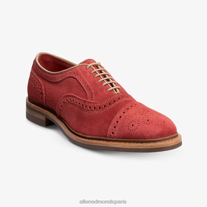 Allen Edmonds Hommes strandmok oxford à bout droit avec semelle en caoutchouc dainite J248F246 daim rouge carmin